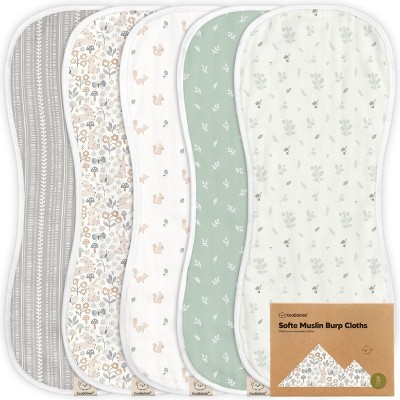 KeaBabies 5pk Organic Softe Muslin Burp Cloths for Baby Girls and Boys, Large Absorbent Burping Cloths for Babies, Baby Burp Clothes