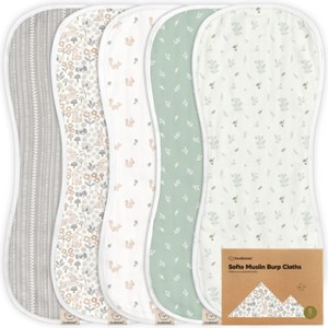KeaBabies 5pk Organic Softe Muslin Burp Cloths for Baby Girls and Boys, Large Absorbent Burping Cloths for Babies, Baby Burp Clothes - 1 of 4