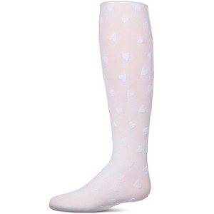 Memoi Girls "Heart To Heart" Flocked Opaque Fashion Tights - 1 of 4