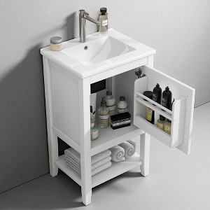 20" Freestanding Bathroom Vanity with Ceramic Sink, Open Shelf, Cabinet Storage & Soft-Close Door, Solid Wood & MDF Construction - 1 of 4