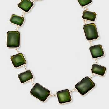 Green Square Stone Statement Necklace - A New Day™ Gold