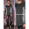 Lars Amadeus Men's Long Sleeves Mesh Sheer Club Glitter See Through T-Shirt - 4 of 4