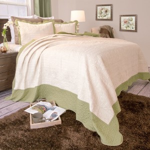Jeana Embroidered Quilt Set (Twin) Green 2pc - Yorkshire Home