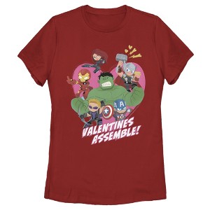 Women's Marvel Avengers Kawaii Valentines Assemble T-Shirt - 1 of 4