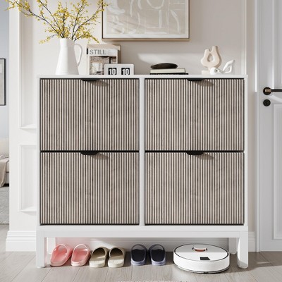 Shoe Storage Cabinet with 4 Flip Drawers – Narrow Entryway Organizer with Adjustable Shelves, Space-Saving Shoe Rack for Hallway & Front Door