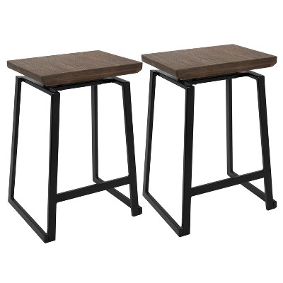 Set of 2 Geo Industrial Counter Height Barstool Black/Brown - LumiSource
