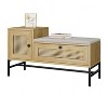 Rattan Shoe Bench With Linen Seat Cushion, Entryway Bench With Storage Cabinet, Wooden Storage Bench For Hallway And Bedroom, Natural Oak - 3 of 4
