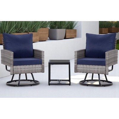 3-Piece Wicker Patio Furniture Set, Rattan Swivel Chairs with Coffee Table, Outdoor Seating for Porch, Balcony, or Garden –Wicker with Cushions