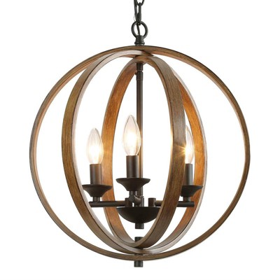 LNC Chet 3-light 15.5" Modern Farmhouse Small Globe Chandelier, Antique Brown and Matte Black