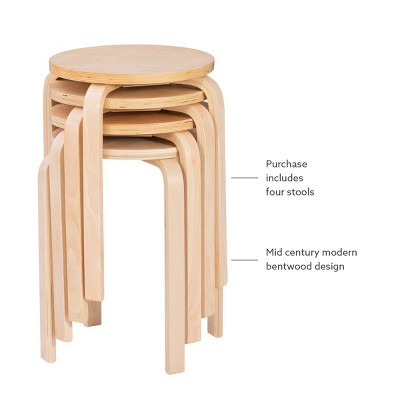 Set of 4 Natural Finish Bentwood Stackable Stools