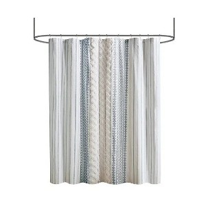 Cotton Printed Shower Curtain with Chenille - 1 of 4