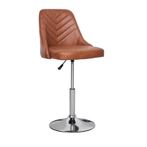 VECELO Modern 360° Swivel Bar Stool, Height Adjustable PU Leather Chair with Backrest for Kitchen Counter, Brown/White - 1 of 4