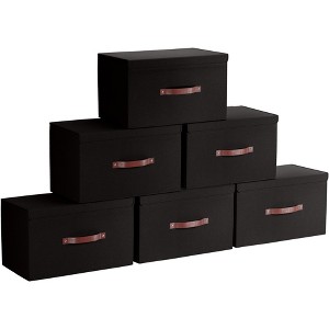 Ornavo Home 6 Pack Foldable Linen Large Storage Bin with Faux Leather Handles and Lid - 1 of 4
