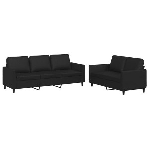 vidaXL 2 Piece Sofa Set in Black Faux Leather - Modern Living Room Furniture with Stable Metal Frame and Comfortable Cushions - 1 of 4