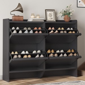Shoe Cabinet with 4 Flip Drawers, Wooden Shoe Organizer with Adjustable Shelf, Shoe Storage for Entryway, - 1 of 4