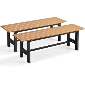 Costway 2PCS Outdoor HDPE Bench with Metal Frame 47'' x 14'' x 16'' for Yard Garden Brown/Black/Gray - 1 of 4