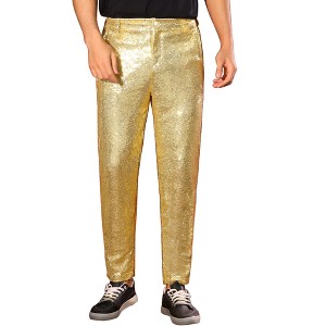INSPIRE CHIC Men's 70s Disco Party Straight Leg Glitter Sequin Pants - 1 of 4