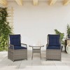 vidaXL Reclining Patio Armchairs 2pcs - Gray Poly Rattan Outdoor Loungers with Adjustable Backrests - Navy Cushions Included for Garden, Deck & More - 3 of 4