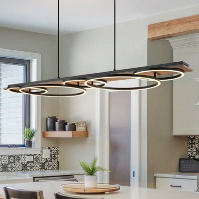 LLHZSY Integrated LED Wood Linear Pendant Chandelier 5-Light Fixture for Kitchen Island Dining Room