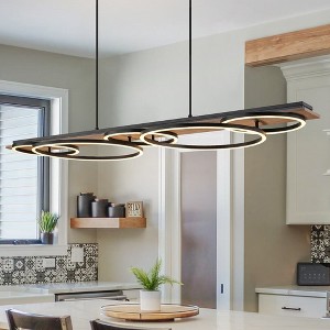 LLHZSY Integrated LED Wood Linear Pendant Chandelier 5-Light Fixture for Kitchen Island Dining Room - 1 of 1