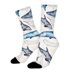 Watercolor Whales Women Printed Crew Socks Funny Funky Socks Soft Polyester Novelty Gifts for Artists Men - 1 of 1