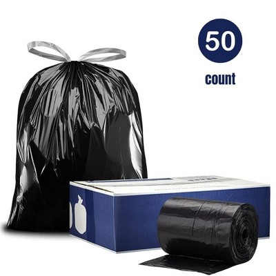 Plasticplace 13 Gallon Drawstring Trash Bags, Black (50 Count)