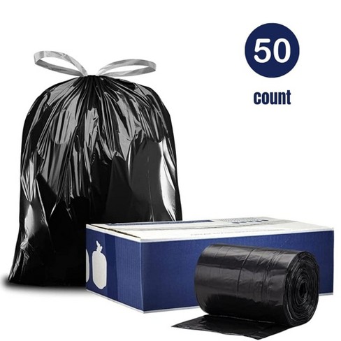 Plasticplace 13 Gallon Drawstring Trash Bags, Black (50 Count