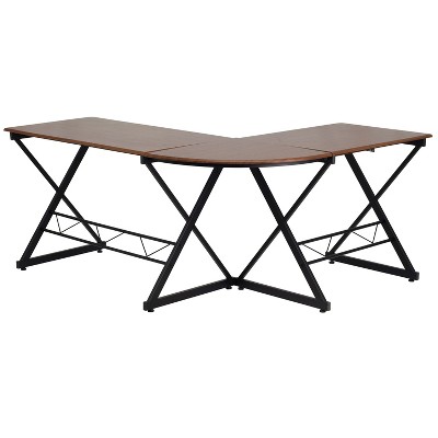Teakwood Laminate L-Shape Computer Desk with Black X-Base