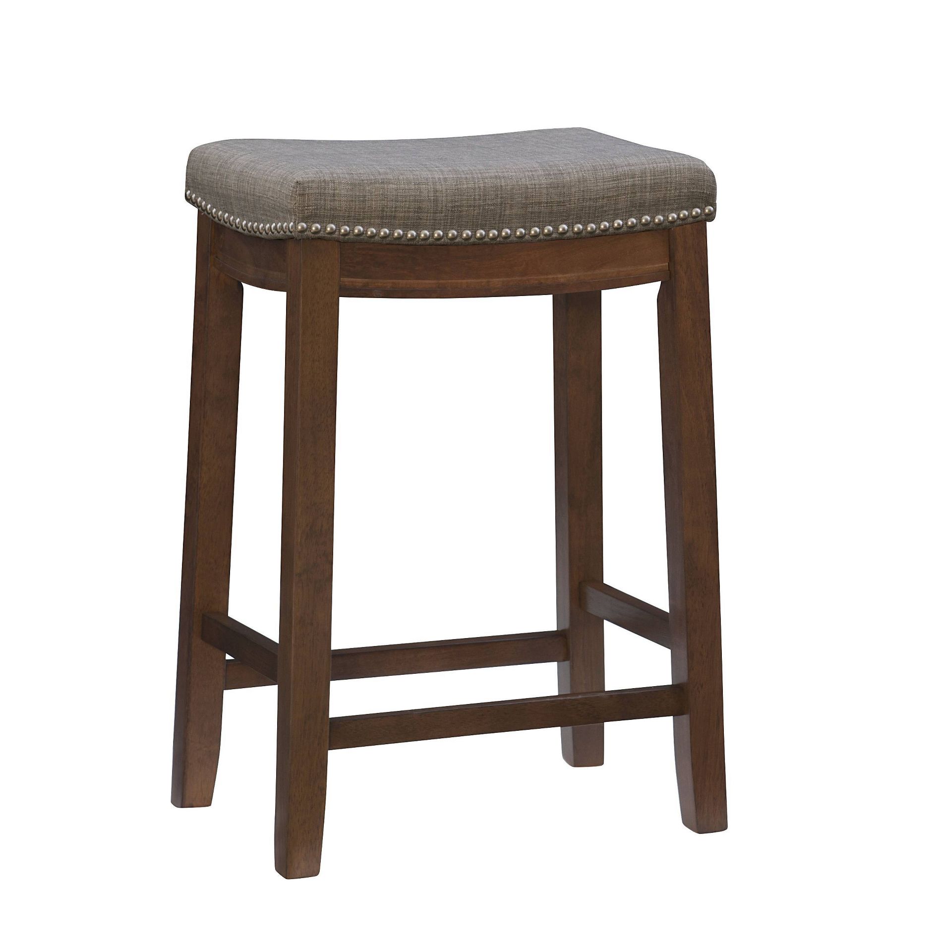 Claridge Backless Nailhead Saddle Counter Height Barstool Rustic Gray: Linen, Rubberwood Legs