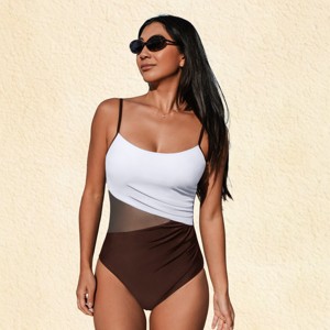 Women's Colorblock Mesh Insert Back Hook One-Piece Swimsuit - Cupshe - 1 of 4