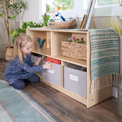 Natural Birch 2-Shelf Kids Storage Unit with Bins