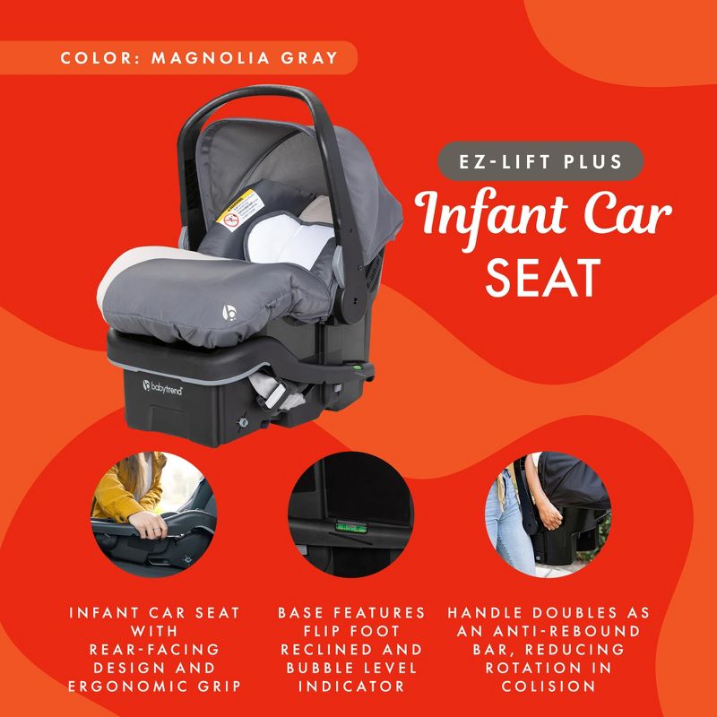 Baby Trend EZ-Lift 35 Plus Ergonomic Lightweight Rear-Facing Infant Car Seat with Multi-Position Base and Cozy Cover, Magnolia Gray, 3 of 7