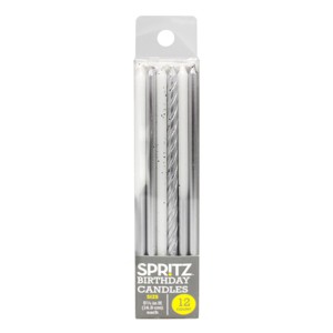 12ct Long Candles Silver - Spritz™: Birthday Cake Candle Set, 5.875" Wax, 12 Pieces - 1 of 1
