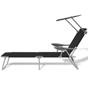 vidaXL Patio Lounge Chair Folding Sunlounger Outdoor Sunbed with Canopy Steel - Black - 1 of 4
