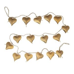 Storied Home Metal Heart Shaped Bell Garland with Jute Cord, Gold Finish - 1 of 1