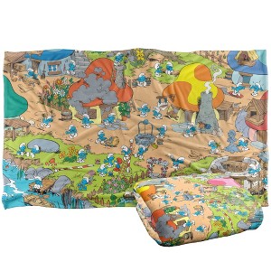 Kids' The Smurfs Smurf Village Silky Touch Blanket White 36X58 - 1 of 4