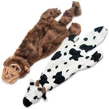 Best Pet Supplies 2 In 1 Fun Skin Stuffless Squeaky Dog Toys Cow Monkey Small