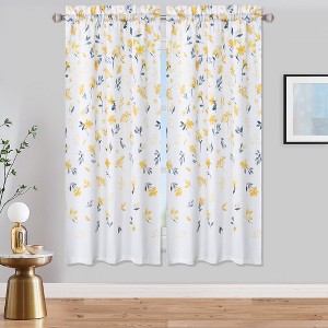 Farmhouse Watercolor Floral Flower Leaf Design Kitchen Curtains for Cafe Bathroom - 1 of 4