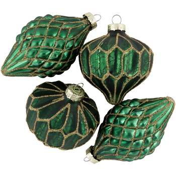Northlight 4ct Green Velvet Glass Christmas Ball Ornaments with Gold  Snowflakes 3 (80mm)