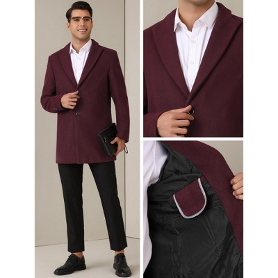 Lars Amadeus Men's Single Breasted Classic Business Winter Trench Coat Burgundy X Large — фото 4