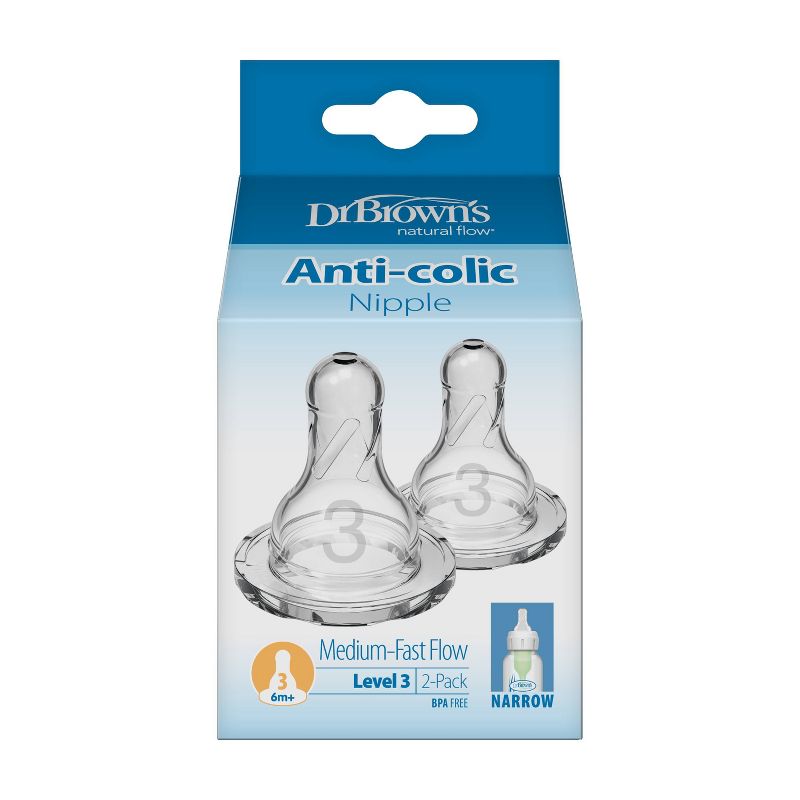 Dr. Brown&#39;s Level 3 Narrow Baby Bottle Silicone Nipple - Medium-Fast Flow - 2pk - 6m+, 3 of 20