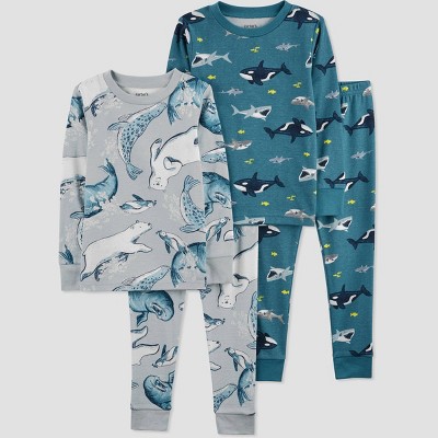 Carters Boy Short Sleeve Shirt Pajama Pants Set Tiger Size 5T Blue White  Cotton