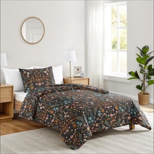 Sweet Jojo Designs Girl Twin Comforter Bedding Set Boho Floral Wildflower Black Orange and Blue 2pc - 1 of 4