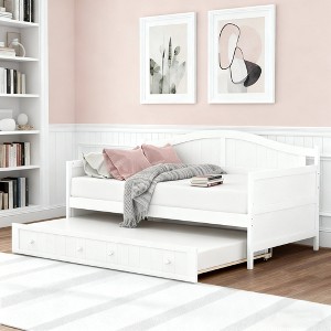 Luxystar Wooden Daybed with Easy-Pull Trundle for Bedroom and Living Room - 1 of 4