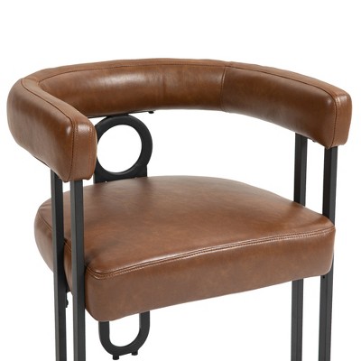 Vynxaria Light Brown PU Accent Chair with Integrated Backrest & Armrests, Ideal for Living Room, Dining Room & Office