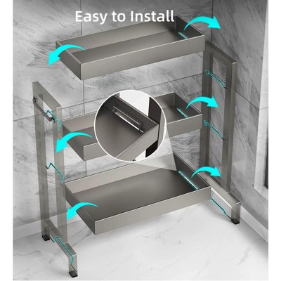 3-Tier Black Metal Kitchen Countertop Spice Rack with Hooks