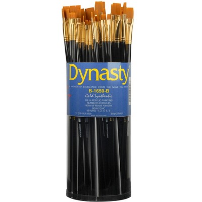 Dynasty Brush B-1650 Finest Golden Synthetic Classroom Brushes in Cylinder, Bright Type, Long Handle, Assorted Sizes, Set of 60