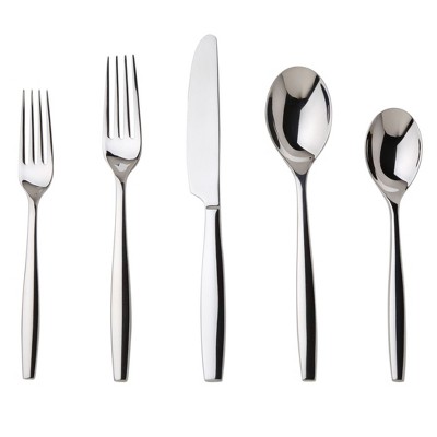 Nambe Aidan 5-Piece Place Setting, 18/10 Mirror Stainless Steel Silverware Cutlery Set, Designed for Home Kitchens, Hotel, or Restaurant Use,Silver