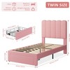 Acekool Kids Twin Bed, Boucle Upholstered Bed Frame with Storage Drawer, Wavy Headboard & Strong Wooden Slats, No Box Spring Needed, Pink - 2 of 4
