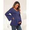 Coolmee Womens Maternity Tops Casual Bell Long Sleeve Shirts Babydoll Peplum Tops V Neck Pleated Tunic Dressy Blouses - 3 of 4